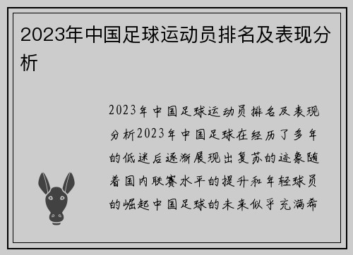 2023年中国足球运动员排名及表现分析